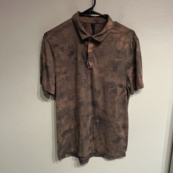 Lululemon Mens Medium Orange Tie Dye Snap Button Polo Shirt - Picture 1 of 6